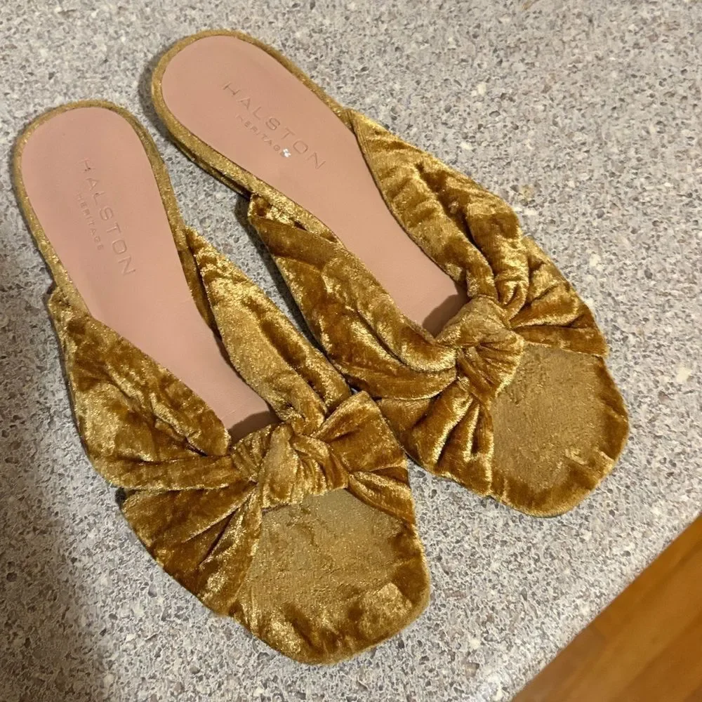 Halston Heritage Women's Brown Velvet Sandals - Picture 1 of 10